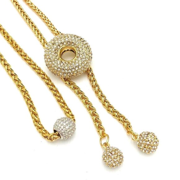 Vintage 1980's Chic Style Clear Crystal Gold Tone Layering Necklaces 16" & 18" - Picture 3 of 3